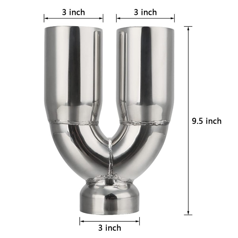 A-KARCK Dual Outlet Exhaust Tip 3" Inlet,Polished Double Wall Tailpipe