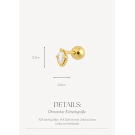 Einzelstück® Ear Piercings Akela Alani Alamea Lua Gold Vermeil I Studs Barbells I 925 Sterling Silver Premium with Real Gold Vermeil I Silver Piercing I with Zirconia Stone, Sterling Silver
