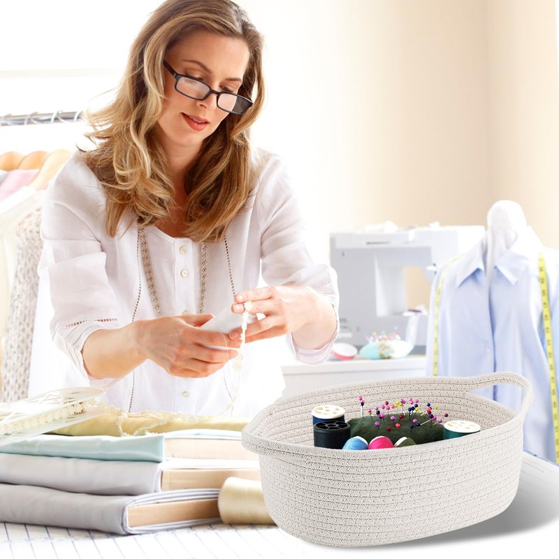 Storage Basket, Gift Basket, Empty Cotton Rope with Handles, Braided