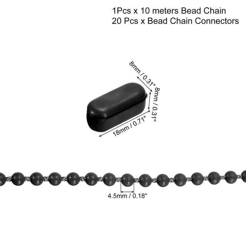 sourcing map 10 Metres/10.94 Yard Plastic Blind Bead Chain with