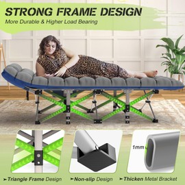 Suteck Camping Cot, Folding Camping Cot Bed for Adults Sleeping 1200D Double Layer Oxford Portable Folding Outdoor Cots for Camping W/Soft Pad Carry Bag for Home Office Nap Beach Travel, 500LBS,Blue