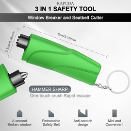 RAPUDA Window Breaker Seatbelt Cutter,3-in-1 Mini Glass Breaker, 3 Pack Car Escape Tool for Land and Underwater,Keychain Car Emergency Tool（Black/Green/Blue）