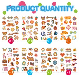 FANOST 24 Sheets Groovy Hippie Stickers, Retro 70s Boho Daisy Flower Peace and Love Sign Butterfly Good Vibes Rainbow Stickers for Children Teens Water Bottle Laptop Car Guitar Decor