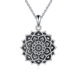 YAFEINI Lotus Necklace for Women Sterling Silver Lotus Necklace Pendant Jewellery Mother's Day Birthday Gifts for Girls, Sterling Silver