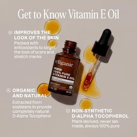 Cliganic Aceite de Vitamina E Orgánico, 30 ml - Cara y cuerpo aceite natural - Piel, cabello y uñas aceite hidratante - 30.000 UI - Antienvejecimiento