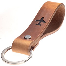 ELBERCRAFT® Leather Keyring Gift for Women or Men Vegetable Tanned Brown with Engraving 12 cm Made in Germany Leather Keychain, Plane., Classic