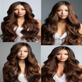 P430 Human Hair Bundles Highlight Body Wave Human Hair Bundles 22 24 26 Inch Dark Brown Bundles Double Weft Brazilian Hair Silky Soft Weave Extensions