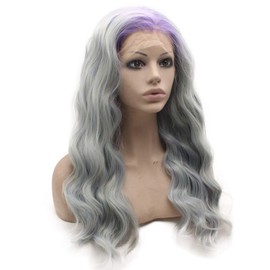 Mxangel Long Wavy Ombre Blue Wig Synthetic Lace Front Wig Heat Resistant Fiber Hair Cosplay Wig