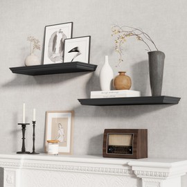 Fun Memories Floating Shelves 24 Inch Long, 9.3 Inch Deep Classic Crown Molding Floating Shelves for Wall, Rustic Wooden Shelves for Wall Decor Bathroom, Kitchen, Office, (Black, 2Pack)