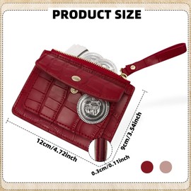 MultiValue Slim Wallet Card Case, Leather Card Holder with Coin Compartment, Card Wallet Fits Front Pocket, Zip Card Holder for Women with Press Stud Pocket, deep red, Modern