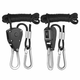 2 Pack Ratchet Hanger, Adjustable Ratchet Hanger Rope, 1/8 Inch, Heavy Duty Pulley Clip for Grow Light Hangers and Tent Hangers, Load Capacity 68kg/150lbs