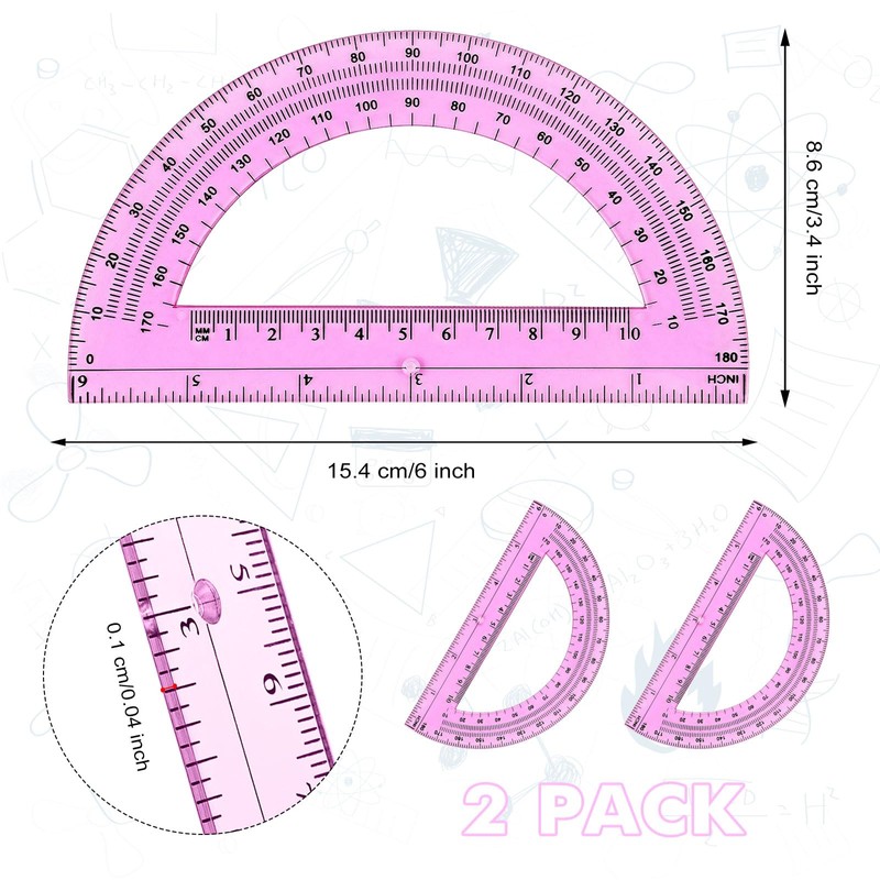 Zonon 2 Pcs 6 Inch Plastic Protractor Math Protractors 180