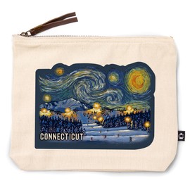 Lantern Press Connecticut, Starry Night, Ski, 100% Cotton Zipper Pouch, Travel Accessory, Go Bag