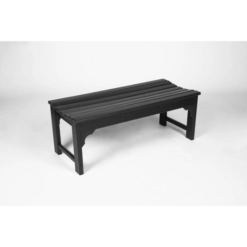 All-Weather Black Adirondack Bench with Backless HDPE Seat Wood Texture