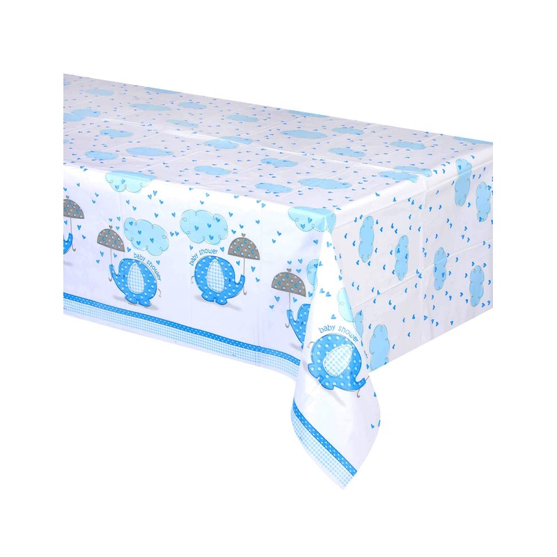 Blue Elephant Boy Baby Shower Plastic Tablecloth, 84" x 54"
