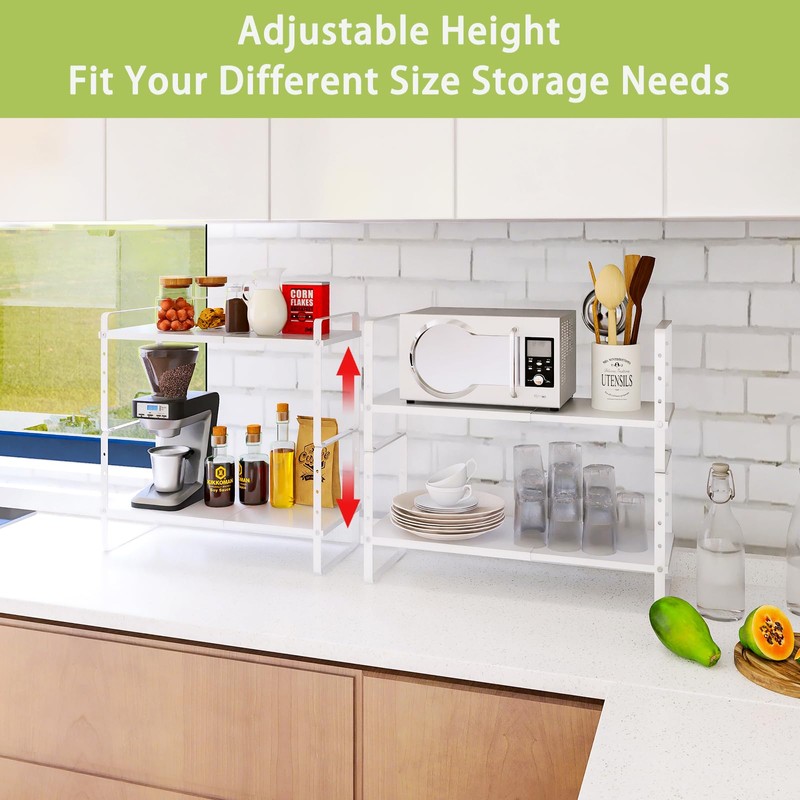 Across-Star Expandable Cabinet Shelf Organizer Rack, Stackable Kitchen Counter Storage