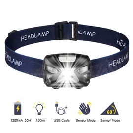 LED Head Torch, USB Rechargeable LED Headlamp Headlight, Waterproof, IR Motion Sensor, 300 Lume