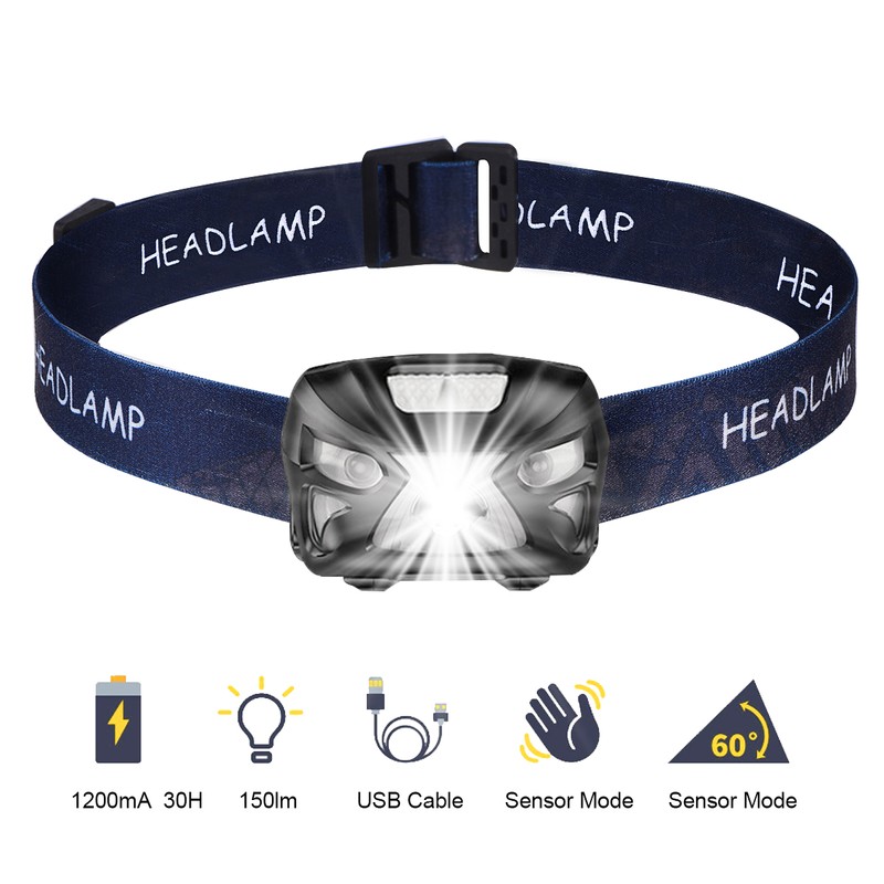 LED Head Torch, USB Rechargeable LED Headlamp Headlight, Waterproof, IR