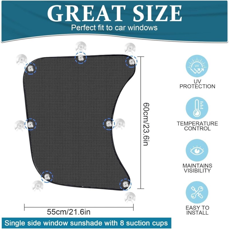 2Pcs For Semi-Truck Car Side Window Sun Shade Cover Shield