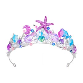 YARIEW Mermaid Crown Mermaid Birthday Decorations Mermaid Costume Mermaid Tail Starfish Fish Scales Seashell Hair Accessories for Girls Wide Mermaid Headband Mermaid Birthday Party Gifts Purple