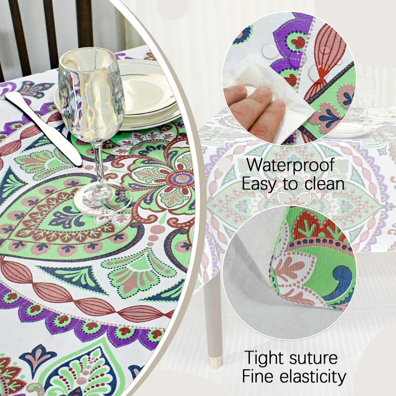 Xirggur Rectangle Table Cloth, Waterproof Vinyl Tablecloth with Flannel Backing,