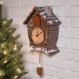 Mark Feldstein Snowy Cabin Singing Cardinal Tabletop Wall Sound Christmas Cuckoo Clock 14x10