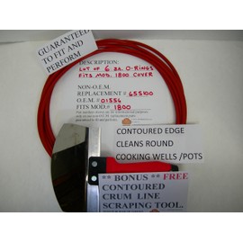 6ea.Cover O-Rings FITS BROASTER Model 1800 (with Free Scraping Tool) (ROASTER'S OWN Sells ONLY F.D.A. Grade, "NOT Foam") Measures 12" in Diameter When Installed