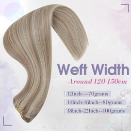 Hetto Weft Hair Extensions Human Hair Blonde Sew in Hair Extensions Human Hair Dirty Blonde Highlight Light Blonde Weft Extensions Human Hair 16inch 80g #17/23