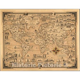 Historic Map : World Wonders, A Pictorial Map, 1939 - Vintage Wall Art - 24in x 18in