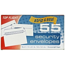 Top Flight Boxed Security Envelopes, Strip and Seal Closure, 3.75 x 6.75 Inches, White, 55 Envelopes per Box (6900117)