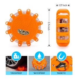 HEIGPAN GP906 LED Road Flares Safety Flashing Warning Lights Kit, Magnetic Base & Hook 9 Flash Modes, for Emergency Roadside Safety Warning 6 Pack (Batteries not Included) Orange