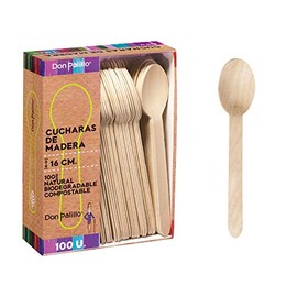 DON PALILLO - Set of 100 Disposable Wooden Spoons 16cm 100% Natural Eco Friendly Biodegradable