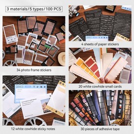 icceemee 100pcs Movie Film Stickers for Scrapbook Kit, Film Strip Photo Frame for Scrapbooking Supplies, Quote Stickers for Journaling Decorative Bullet Journal Planner DIY Craft
