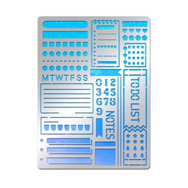 BENECREAT Stainless Steel Journal Planner Stencil with English Alphabet, Numbers, Circular Patterns, Reusable Stainless Steel Stencil Tool for Painting, Albums, Scrapbooking, 7.5x5.5inch