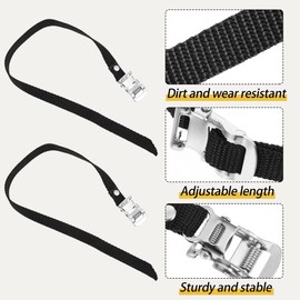 Pedal Strap, Pack of 6 Adjustable Bicycle Pedal Straps, Toe Clips Straps with Clamping Lock, Suitable for Most Bikes, Spinning Bikes, Mountain Bikes, Black