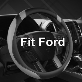 West Llama Customized Auto Car Steering Wheel Cover for Ford F-150, F-250, F-350, Expedition (Black+Gray-Large Size)