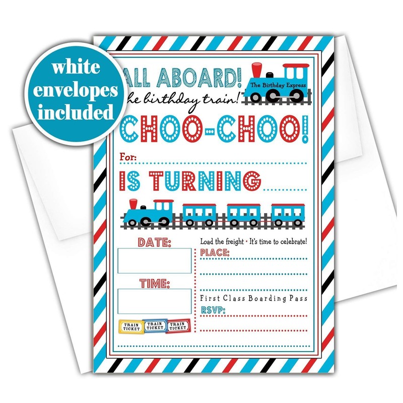Train Themed Birthday Party Invitation - Set of 20 with