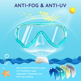 MOMUSE Children's Diving Goggles with Soft Fabric Strap, Swimming Goggles with 3D Nose Cover, Diving Mask, Anti-Fog & Shatterproof Lens, Snorkel Mask for Boys Girls 3-14 Years