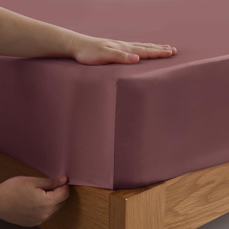 ROOEE Satin Silk Fitted Sheet with Pillowcase Set Breathable Soft