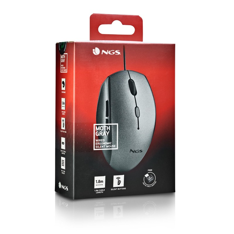NGS Moth Gray - Optische Maus mit USB-Kabel für Computer