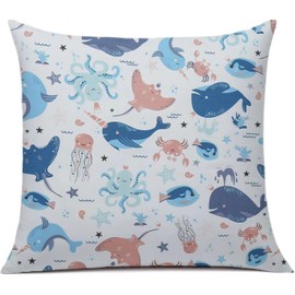 Children's Cushion Cover Decorative Patterned 80 x 80 cm, 1 Pack Baby Toddler Cushion Covers for Prams, Organic Cotton Pillowcase with Zip