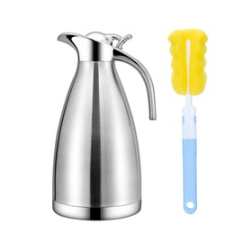 Vacuum Jug 304 Stainless Steel Double-Wall Thermal Carafe Coffee Pot Anti-Leakage Anti-Splashing Juice Milk Tea Pot Insulation (Silver, 2L)