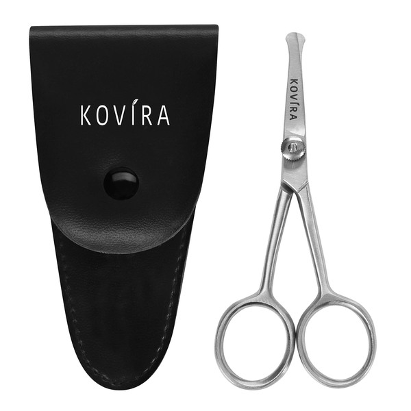 Kovira Precision Nose Hair Scissors with Adjustable Tension Screw - 10.16cm/4 Inch Overall Length - Rounded Safety Scissors for Trimming Nasal Hair - Also for Grooming Eyebrows, Ear Hair & Beards
