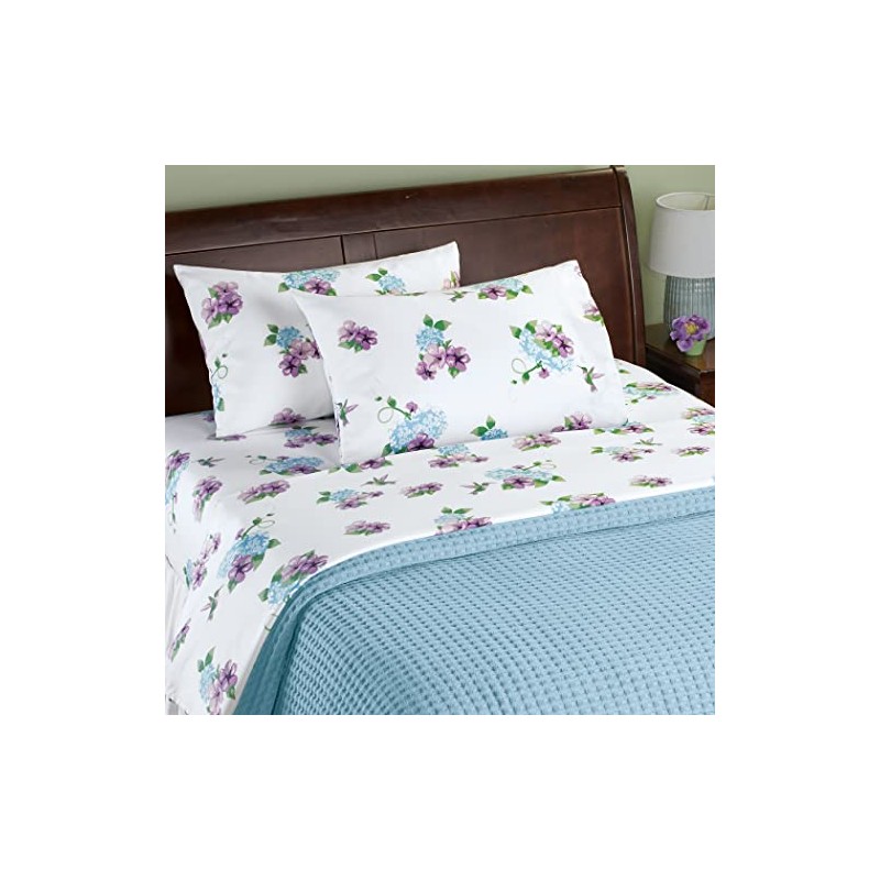 Collections Etc Humming Bird Floral 4-Piece White Sheet Set