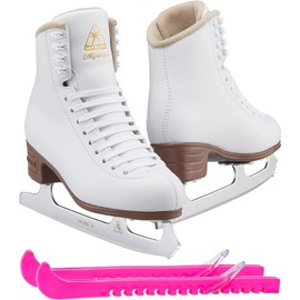 Jackson Ultima JS1490 Mystique Womens Figure Ice Skates/Color: White/Width: Medium/Size: Adult 8.5 Bundle with Guardog Skate Guards