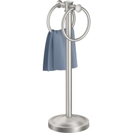 Hoimpro 17" Brushed Nickel Standing Towel Rack Bracket, Double Towel Ring Hand Towel Free Stand Holder Bathroom Hardware Accessories Set, Towel Bar for Bathroom Vanities and Kitchen Countertops
