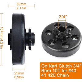 LotFancy Go Kart Clutch 3/4 Bore 10T with #40 41 420 Chain, Centrifugal Clutch Fit for Go Kart Minibike MB165 & MB200, Up to 6.5HP, 1pc Connecting Link Included