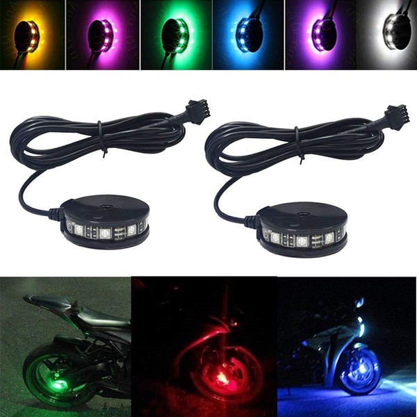 NBWDY 2pc RGB LED Motorcycle Wheel Light-Custom Accent Glow Pod Rim Light for motorcycle,Car,Bike