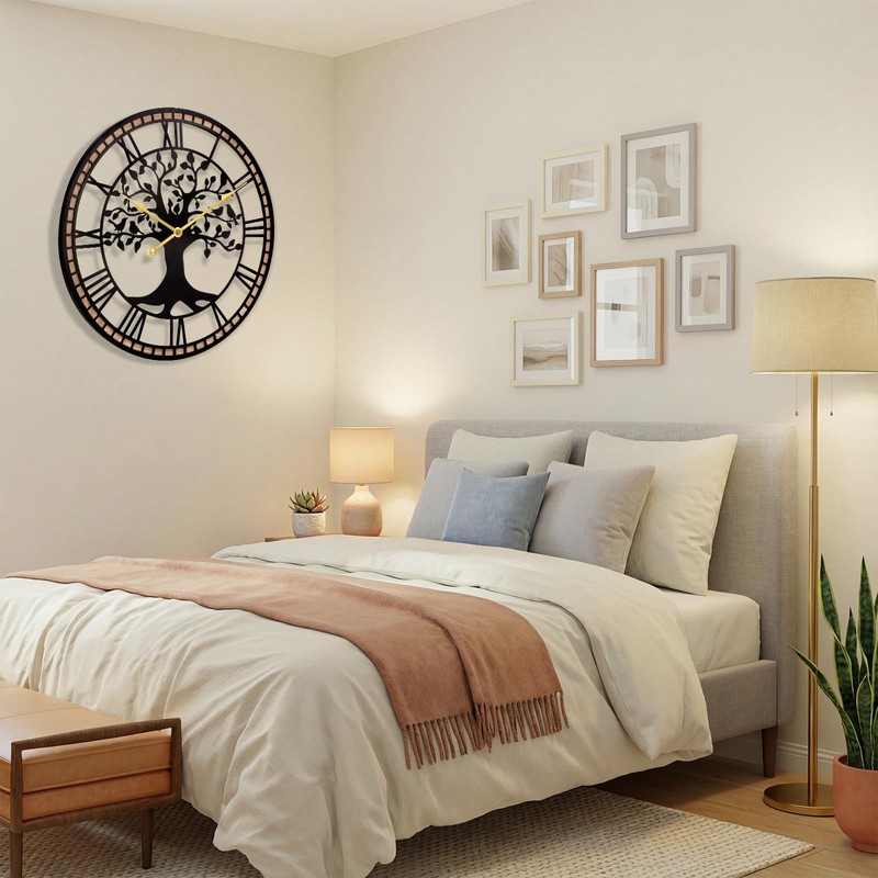JXQXYN Large Wall Clock,14“ Tree of Life Metal & Wood