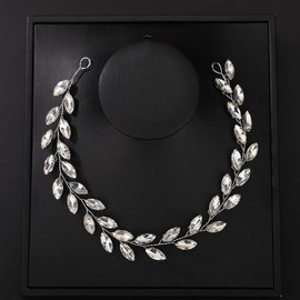 Teyglen Bride Wedding Crystal Hair Vine Silver Full Crystal Headband Bridal Hair Accessories Wedding Headpiece Handmade Rhinestone Hair Piece Headband for Women (Silver)